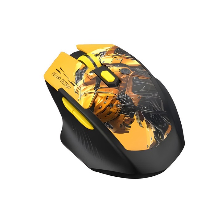 Безжична геймърска мишка, 2 режима 2.4G/Bluetooth, ергономична, 3 регулируеми нива на DPI, жълта