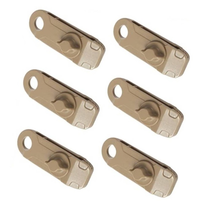 Set 6 accesorii pentru ancorare cort, Nylon, Maro, ancorare cort multifunctionale pentru campin, camping nylon Maro militar, cleme pentru prelata cort