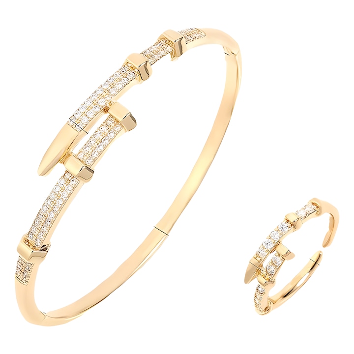 Комплект гривна и пръстен за дами, Eclatiana, S925/цирконий, позлатено с 18-каратово злато, жълто злато, хипоалергенен, висококачествена подаръчна кутия за бижута