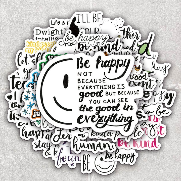 Set 50 stickere decorative SANFON, motivationale, multicolore, 4-8cm, rezistente la apa