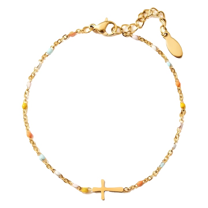 Дамска гривна с кръст, Eclatiana, S925, позлатена с 18K злато, жълто злато, хипоалергенна, висококачествена подаръчна кутия за бижута