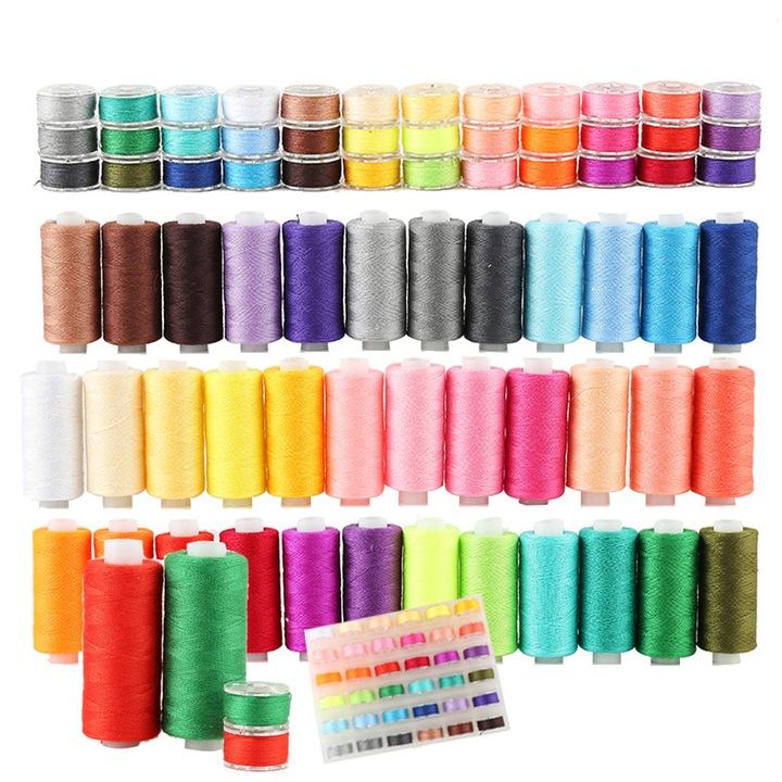 Set articole cusut, Axroad Mall, Accesorii de cusut premium, 72 culori ata cusut, Cu cutie depozitare, Usor de depozitat si de organizat, Perfect pentru incepatori si profesionisti, 14.7*12*2.7cm, Poliester, Multicolor