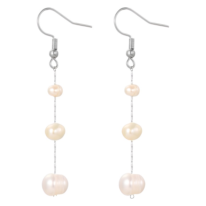 Дамски обеци, Eclatiana, S925/естествени перли, сребро/бежово, хипоалергенни, висококачествена подаръчна кутия за бижута