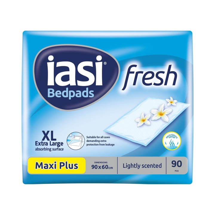 Paturica impermeabila parfumata pentru pat IASI Maxi Fresh, 60x90 cm, 90 bucati