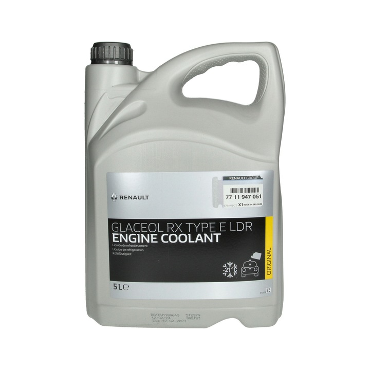 Antigel Original Renault Glaceol RX Type E, 5 Litri, Gata Preparat (-21°C), Culoare Verde, Cod OEM 7711947051
