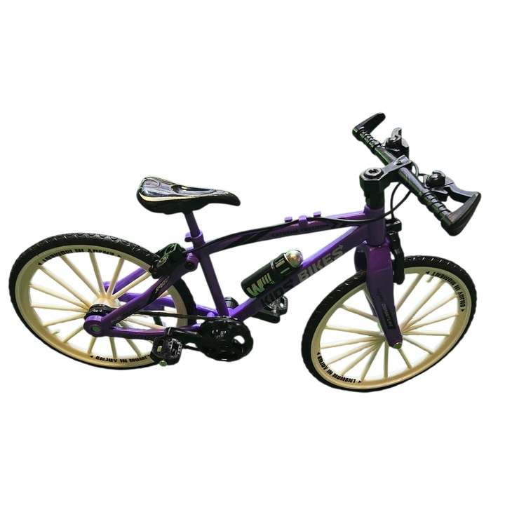 Jucarie macheta bicicleta, lant - pedale si roti mobile, cu suport de sustinere, culoare mov