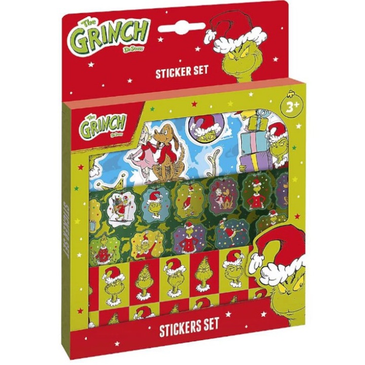 Set autocolante Grinch, 3 foi, felicitare decorativă, multicolor