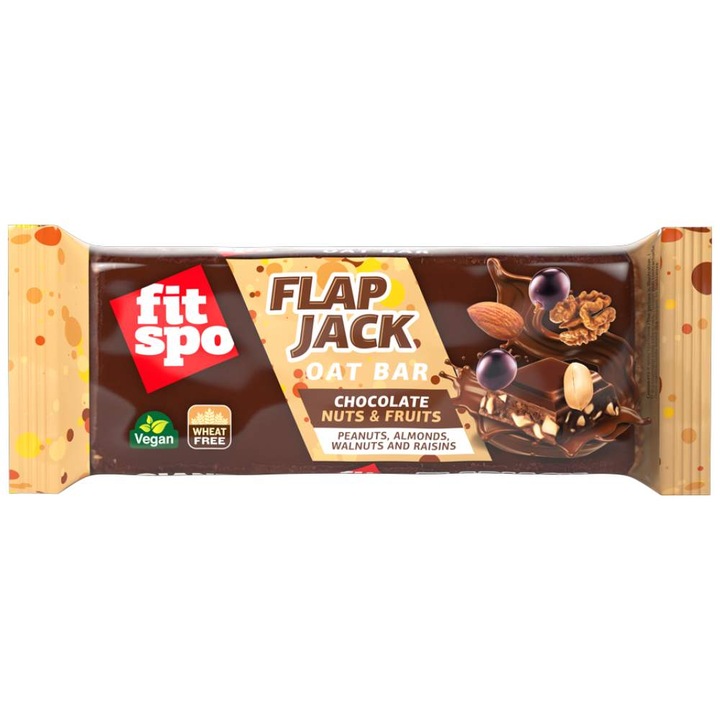 Хранителна добавка FIT SPO Flap Jack - Energy Oat Bar, Шоколад с ядки и плодове, 90 грама
