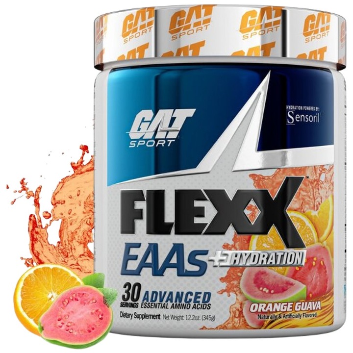 GAT Flexx EAAs plus hidratare cu Ashwagandha, portocala cu guava, 345 grame