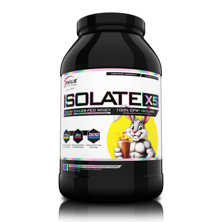 Proteine din zer Isolate-X5 Wheysquick, 2000g, Pudra Genius Nutrition pentru masa musculara cu aroma de Ciocolata cu Lapte