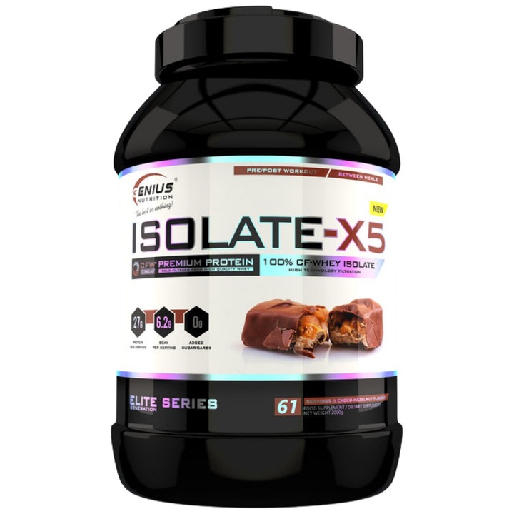 Хранителна добавка Genius Nutrition Isolate-X5, Шоколад с лешник, 2000 грама