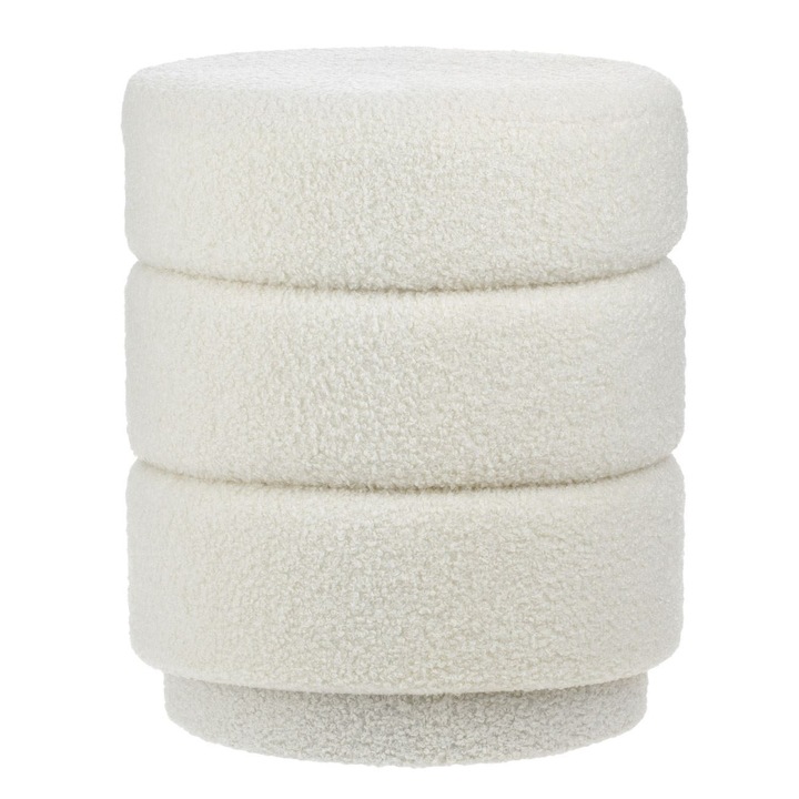 Taburet decorativ AB HOMES, cilindric, imitatie de blana alba, 36x43 cm