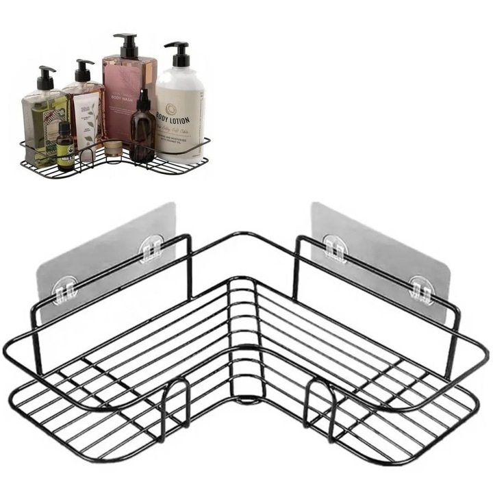 Raft de colt autoadeziv VarioShop, design compact, rezistent la umiditate, plastic, Negru, 36x26x12cm