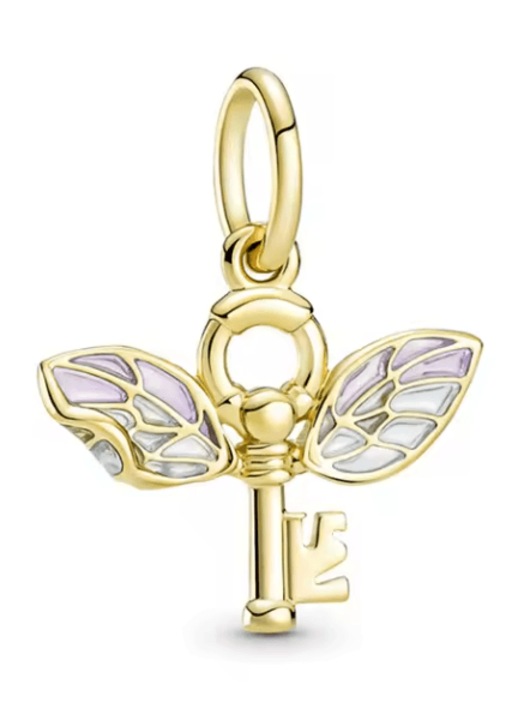 Талисман, съвместим с гривна Pandora, модел с ключ и цветни пеперудени крила