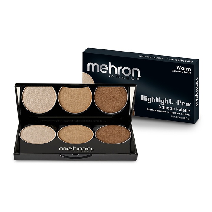 Paleta iluminatoare pentru fata si corp Mehron Highlight-Pro 3 Shade Palette Warm, 10.5g