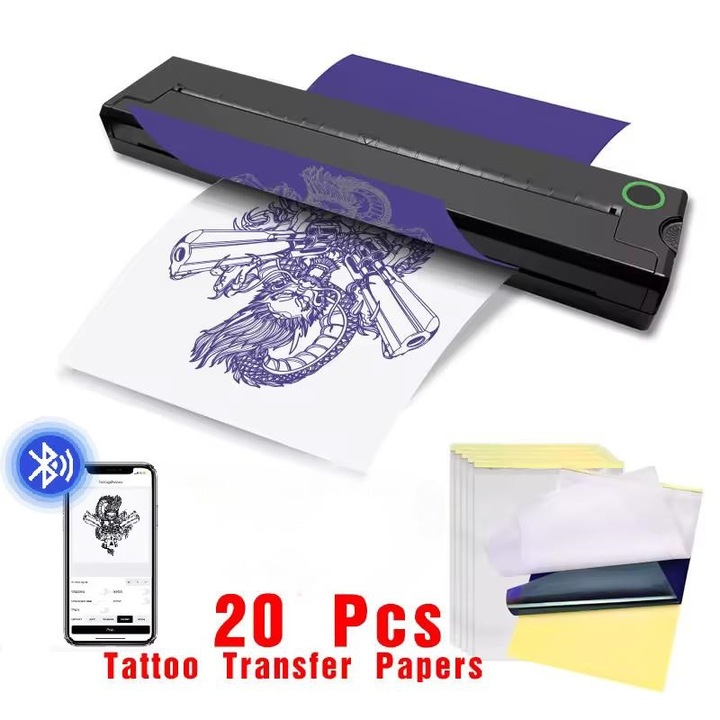CKFORMY termikus tetoválás sablon transzfer nyomtató gyémánt fekete, csendes, hordozható, tinta nélküli hőnyomtató, Bluetooth, 203 dpi, 26,5 cm, 0,48 kg