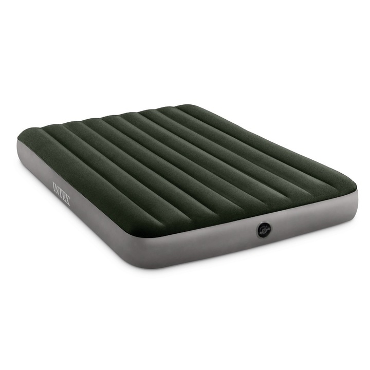 Saltea gonflabila pentru camping, Intex, PVC, 2 persoane, design compact, utilizare interior / exterior, 137 x 191 x 25 cm, verde inchis/gri