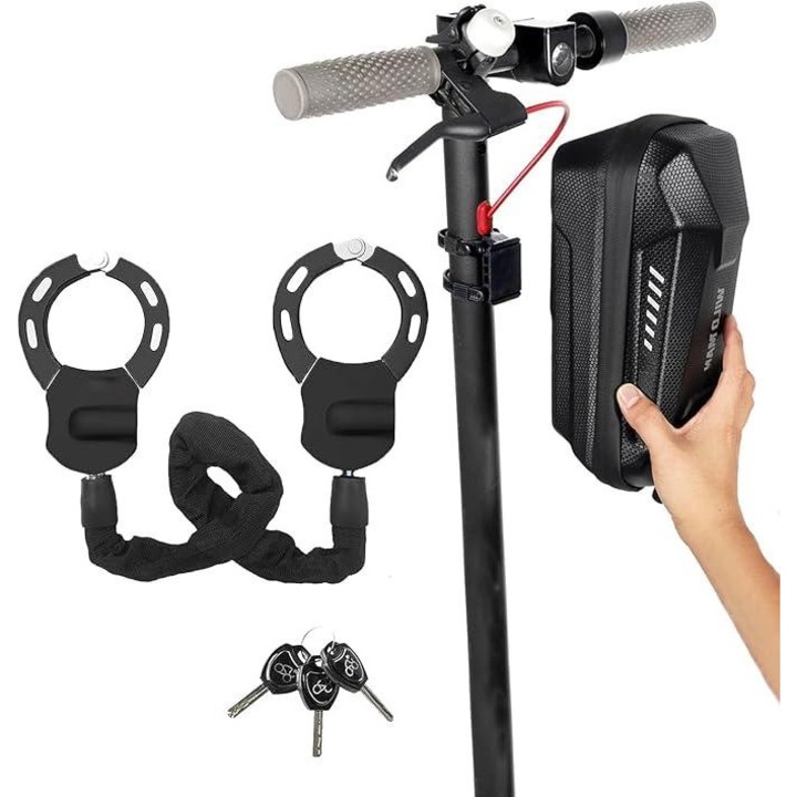 Antifurt tip catuse cu geanta de depozitare 4L, din otel calit, lungime de 91 cm, diametru 0, 6 cm, protectie din silicon, geanta cu carcasa rigida, montare rapida, lacat tip catuse pentru trotinete electrice, biciclete electrice, motociclete