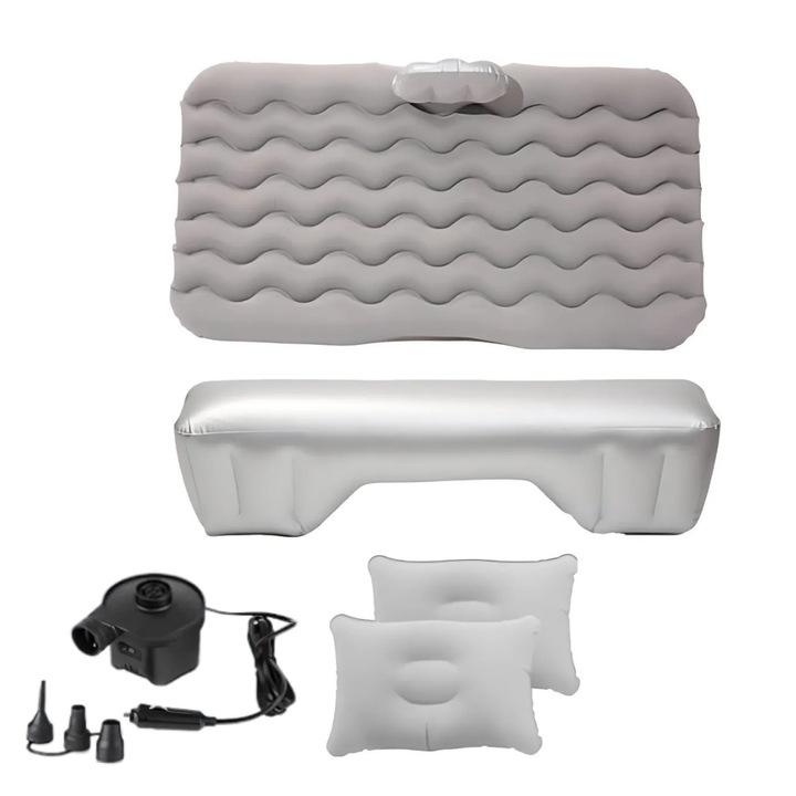 Надуваем матрак за кола Macvi® с възглавници и опора за баланс, идеален за задна седалка, къмпинг, пътуване и релакс, сив