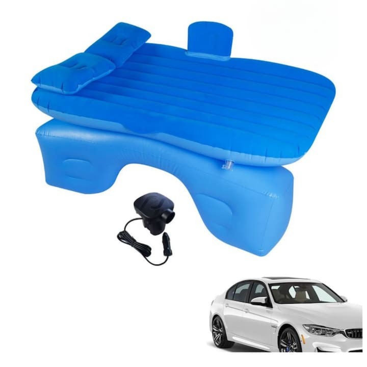 Надуваем дюшек за кола Macvi® с възглавници и опора за баланс, идеален за задна седалка, къмпинг, пътуване и релакс, син