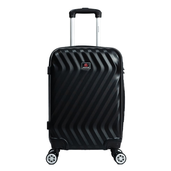 Куфар Aventor AV104, 55x36x22 см, за ръчен багаж, 100% ABS, шифър, 4 двойни колела 360°, черна