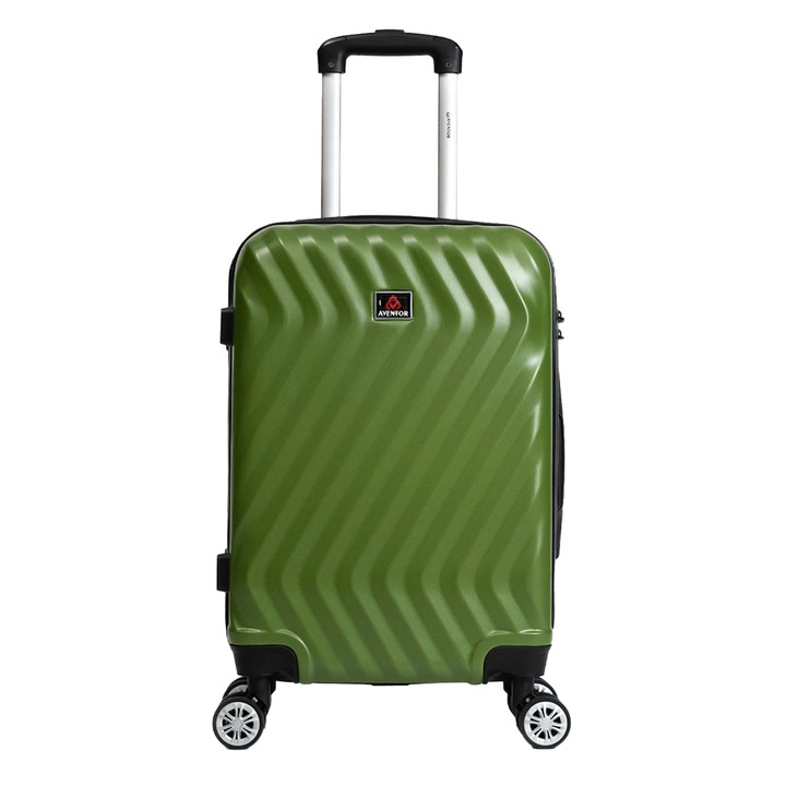 Куфар Aventor AV104, 55x36x22 см, за ръчен багаж, 100% ABS, шифър, 4 двойни колела 360°, зелена