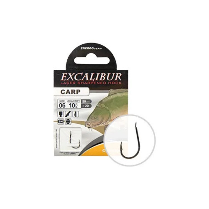 Carlige Legate EnergoTeam Excalibur Carp Classic, 10 Buc/Plic, Diametru 4: Solutie Practica si Rapida pentru Pescuit, Monofilament de Calitate, Nod Rezistent, Varf Ascutit pentru Intepare Optima