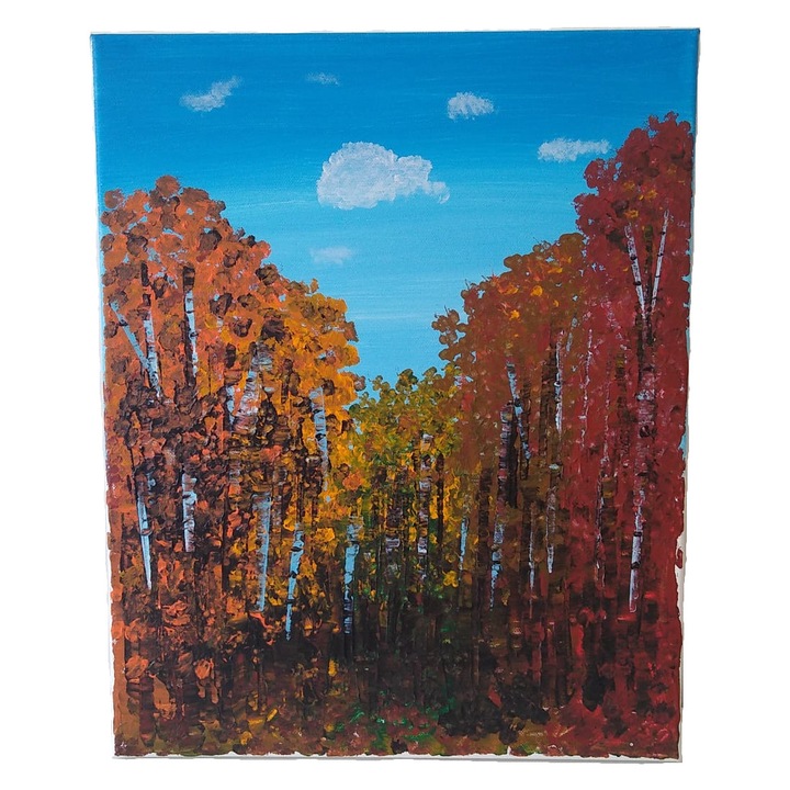 Ръчно рисувана картина "Есенна прегръдка", 33x41см, с акрил, дървена рамка, без рамка