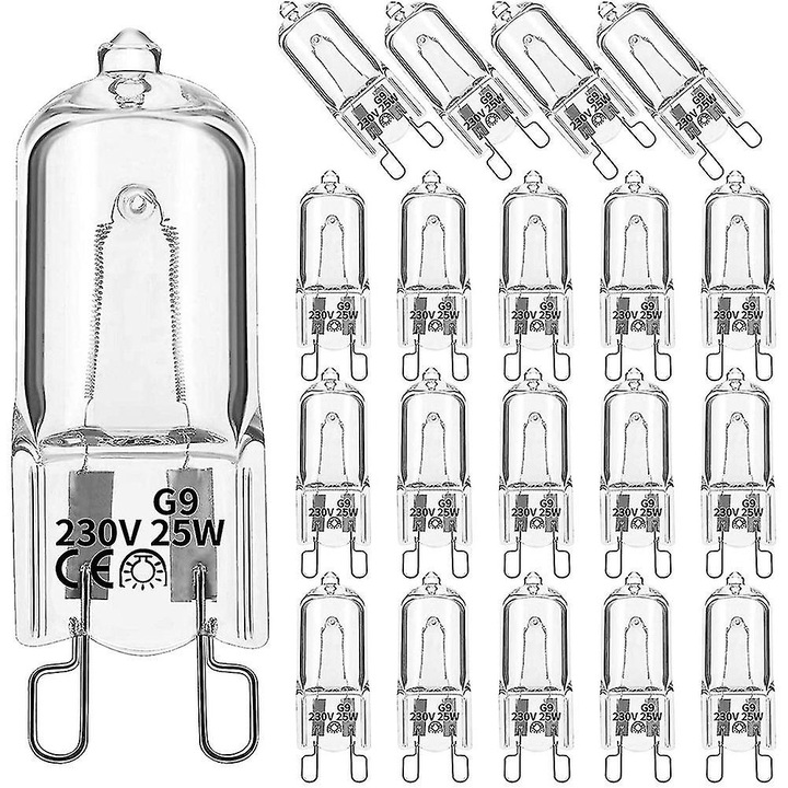Set 20 becuri halogen G9, 25W, transparent, lumina calda 2800K