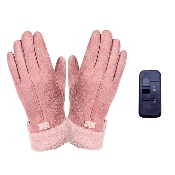 Manusi incalzite USB, 27cm, 3 trepte de temperatura, interior din fleece coral, set de manusi