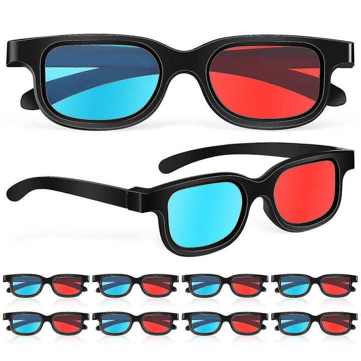 Set 10 ochelari 3D, lentile rosii-albastre, dimensiune 15.30x4.10cm