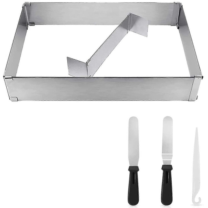 Set ustensile copt, inel dreptunghiular reglabil, spatule, inox, 28x53cm