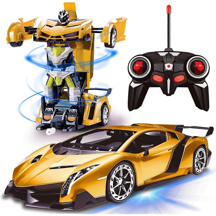 2 az 1-ben távirányítós robotautó, 360 fokban forgatható, kék világítás, 1:18