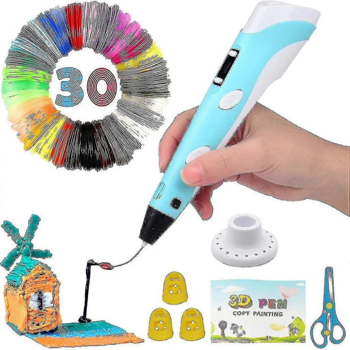 Комплект 3D писалка с 30 PLA цвята, включени аксесоари, различни размери
