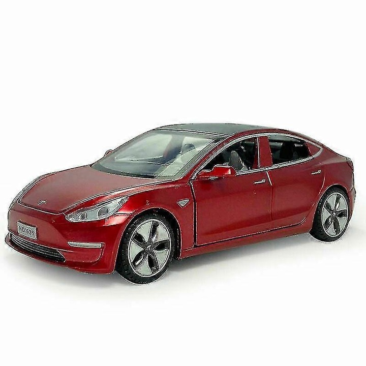 Tesla Model 3 autómodell, készlet, fehér, piros, lila, kék, fekete, 15.5x6.8x5cm