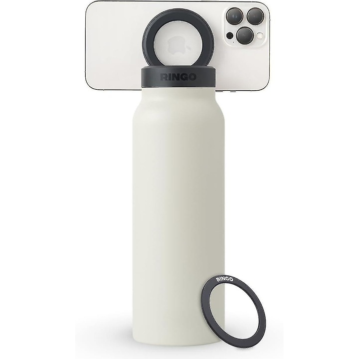 Ringo szigetelt vizespalack mágneses telefontartóval, rozsdamentes acél, 24oz, elefántcsont színű, 12 órán át melegen, 24 órán át hidegen