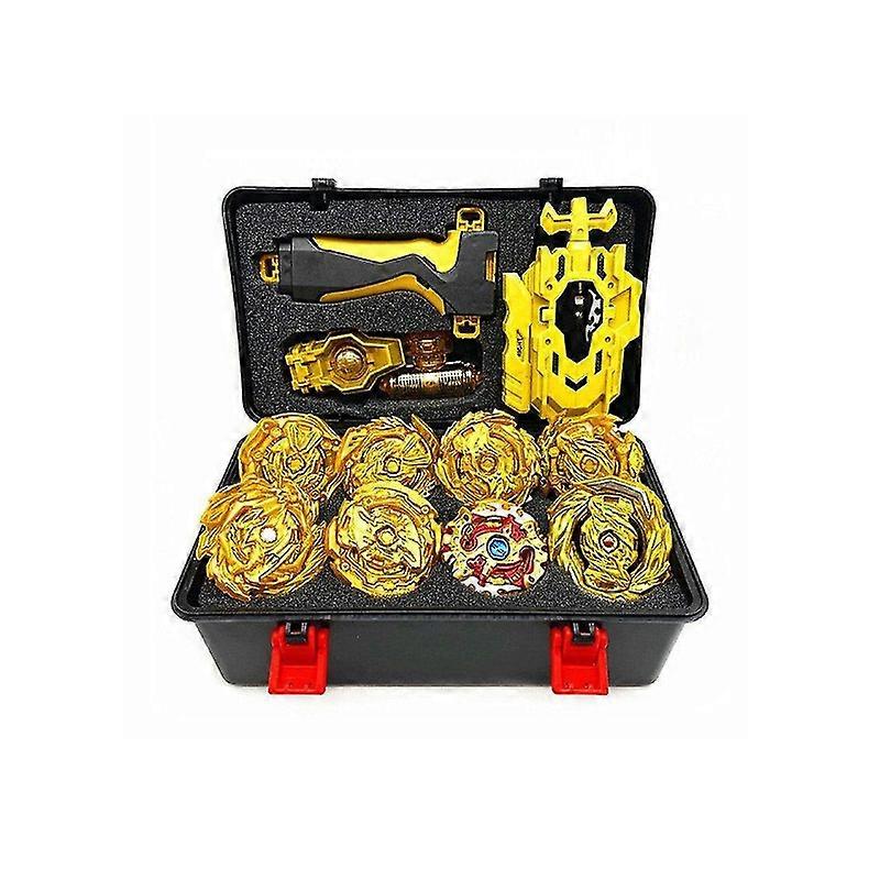 Set de 8 bucati Beyblade aurii Gyro Burst cu lansator, cutie de