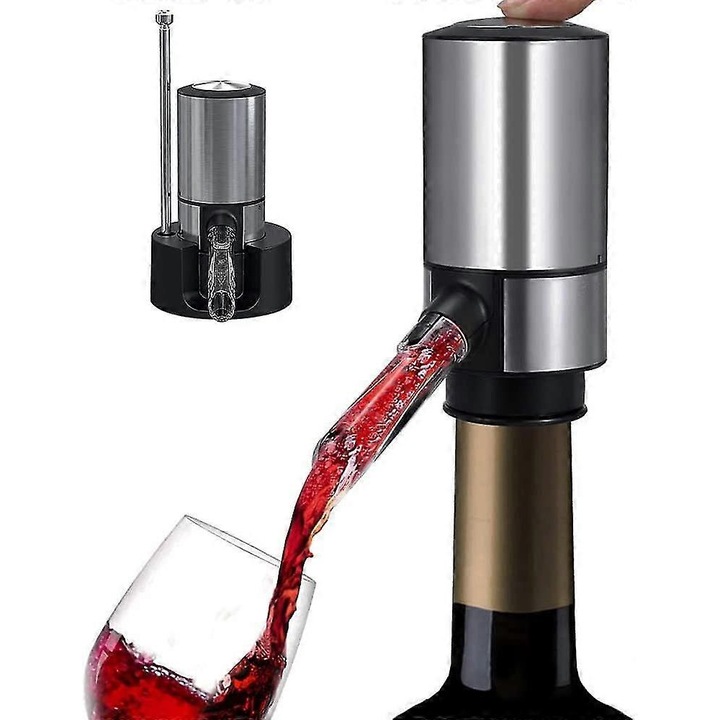Aerator electric pentru vin, pompa de decantare, design elegant, inox, 5.7x13 inch