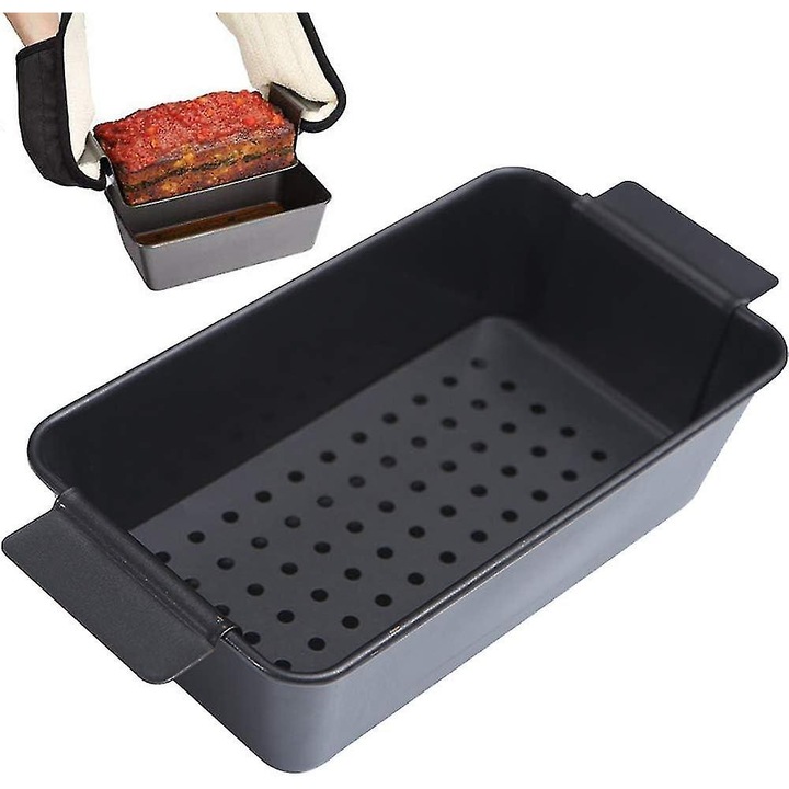 Tava de copt rectangulara din otel carbon, set 2 piese, cu suport detasabil, finisaj antiaderent, 25x14.5x7.8cm