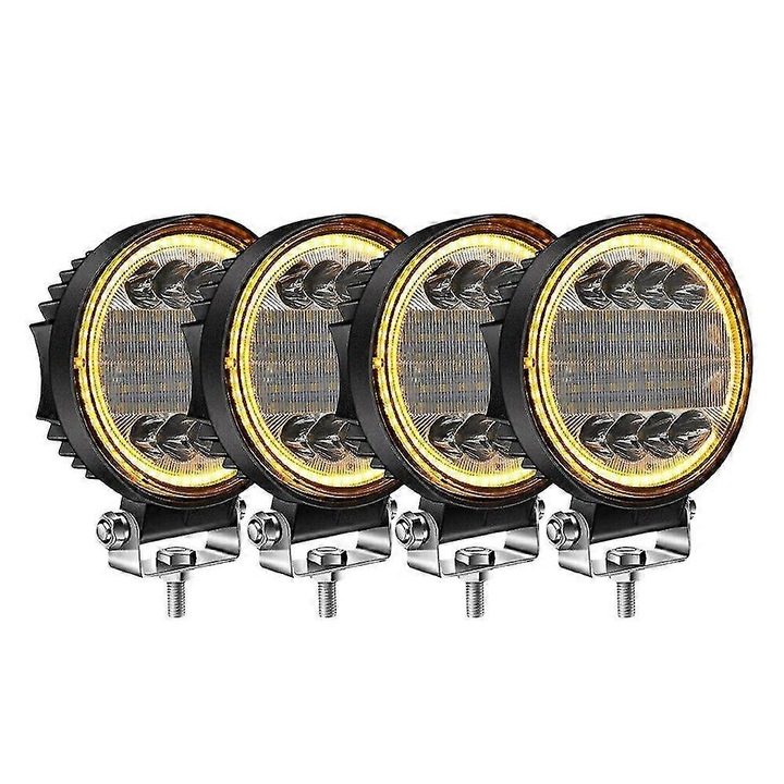 Set 4 Proiectoare LED Rotunde, 72W, 7200LM, Negru, 11.4cm