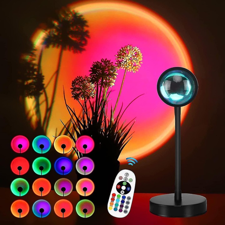 Lampa proiectie apus, 16 culori, telecomanda, rotire 360°, multicolor