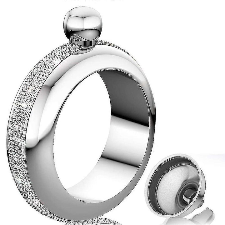 Karkötő alakú laposüveg, rozsdamentes acél, kristály, kézzel készített, 3.5oz, ezüst