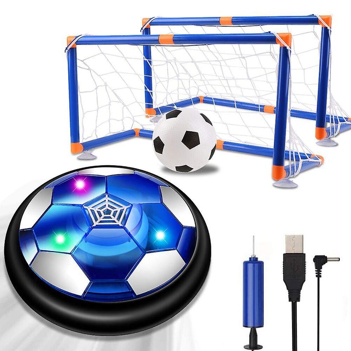 Set mingii de fotbal hover, cu LED-uri, 2 porti, multicolor