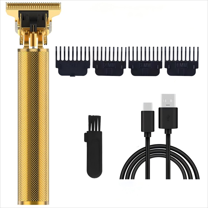 Masina De Tuns Profesionala, Inox, Incarcare USB, Auriu/Negru