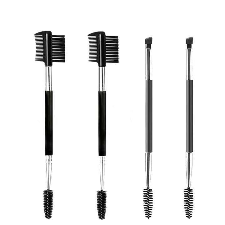 Set de pensule de machiaj din 4 piese, Axroad Mall, Pensula dubla gene sprancene, Compacta, Usor de transportat, Forma Ergonomic, Hipoalergenic, Peture make-up machiaj profesional/incepator, Fire Sintetice, Maner plastic, Neagra