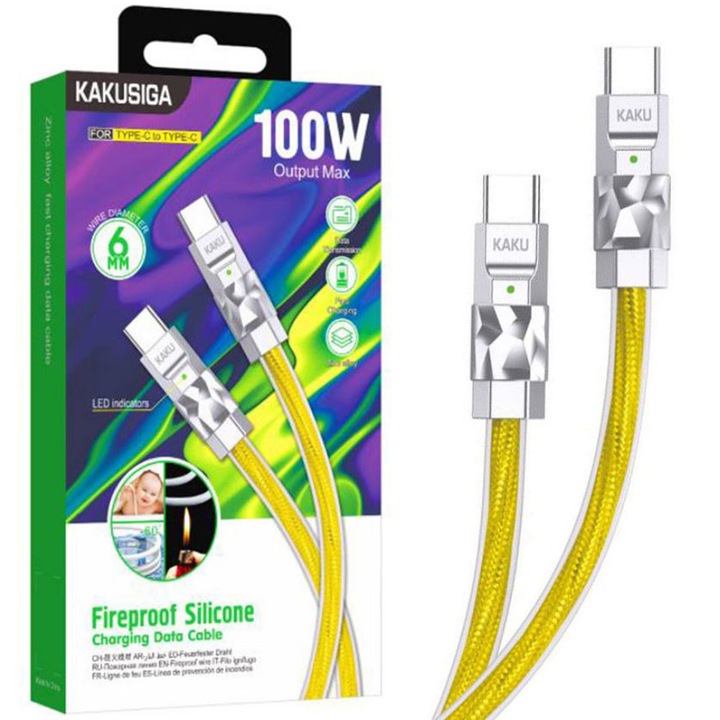 Cablu KSC-956 cu Type-C, Compatibil iPhone 15/16 si Android, Transfer date 100W, Galben