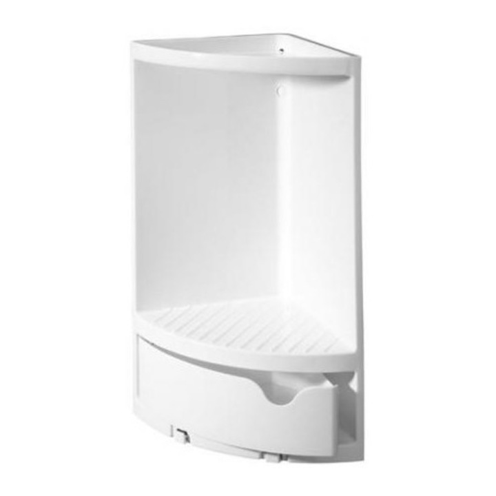 Raft de dus de colt cu sertar, LUX, Plastic, 90602 Bisk, Alb