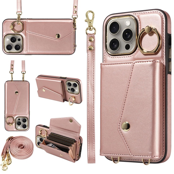 Husa de telefon mobil, potrivita pentru iPhone 16 Prp, TPU, rezistenta la zgarieturi si uzura, la moda si versatila, mica si portabila, auriu-roz