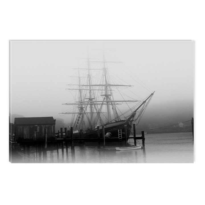 Tablou Alb-Negru Abstract Startonight, Nava in port, luminos in intuneric, 80 x 120 cm