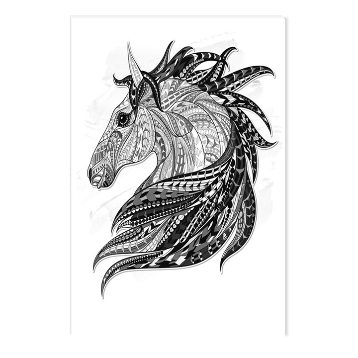 Tablou Alb-Negru Abstract Startonight, Cal in creion, luminos in intuneric, 60 x 90 cm